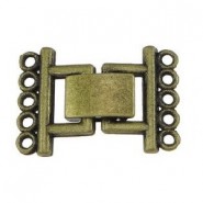 Metalen clip / vouw sluiting ± 24x17mm 2x5 oogjes Antiek brons